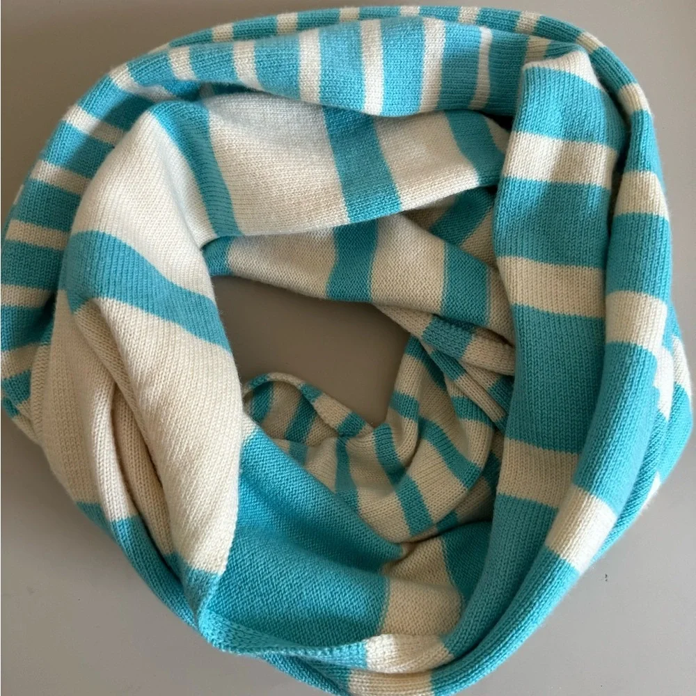 Kate Spade Fall In Line Infinity Scarf 100%‎ Wool Blue & Cream NWOT